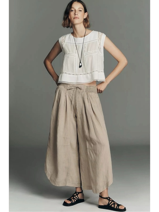 Anthropologie Pants - Anthropologie Ruched Linen Wide Leg Parachute Pants Beige Size XL NWT LagenLook